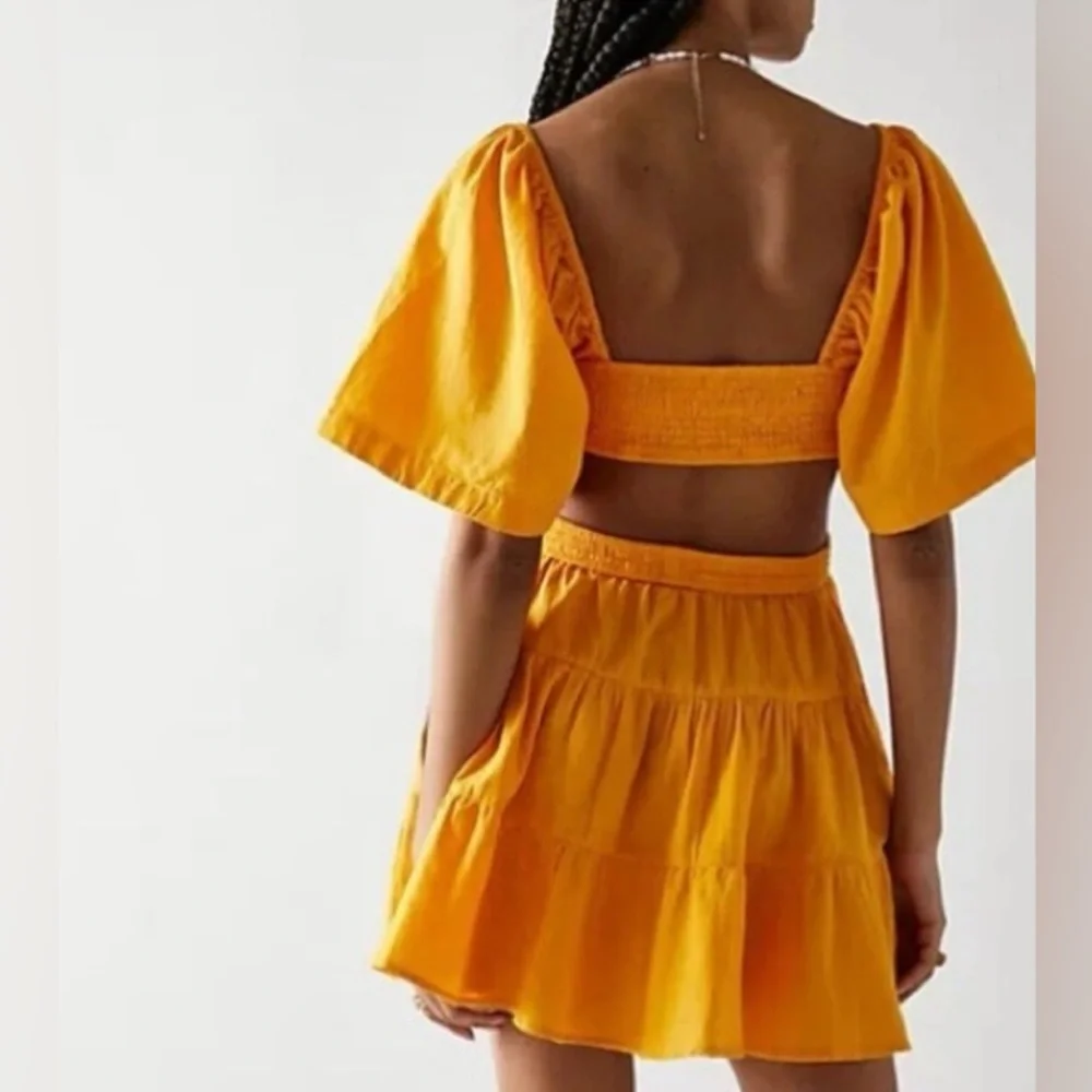 NWT Free People Cross of Sunlight Endless Summer Cutout Golden Yellow Mini Dress - Picture 2 of 7